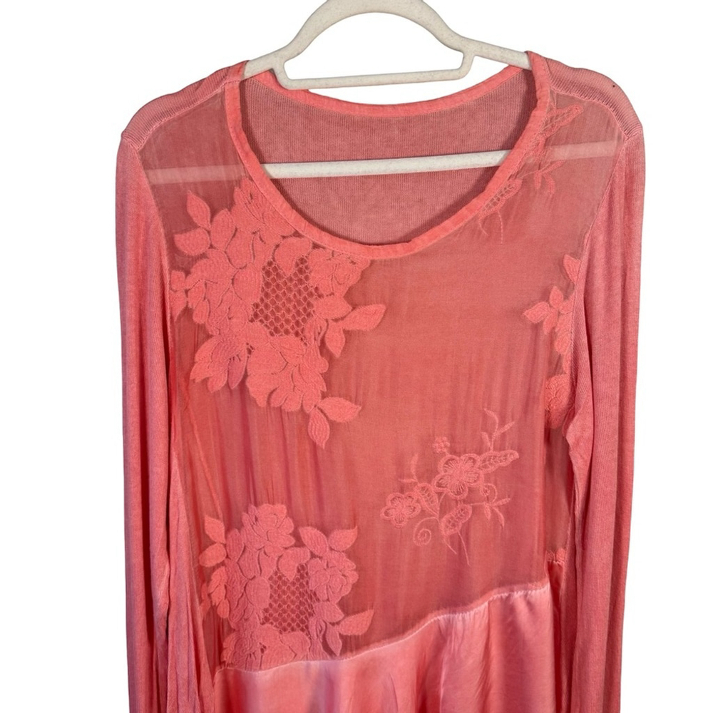 Boho Cottagecore Coral Floral Lace Tunic With Tank Size XS S Stretch Sheer - Picture 15 of 16